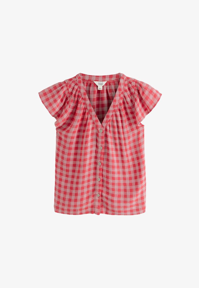 Blend Ruffle Sleeve Blouse - Pink Red Gingham