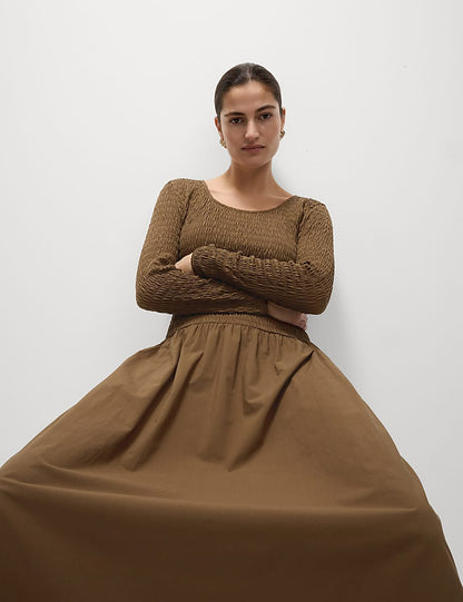 Pure Cotton Midi Drop Waist Dress