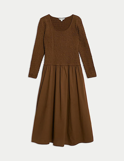 Pure Cotton Midi Drop Waist Dress