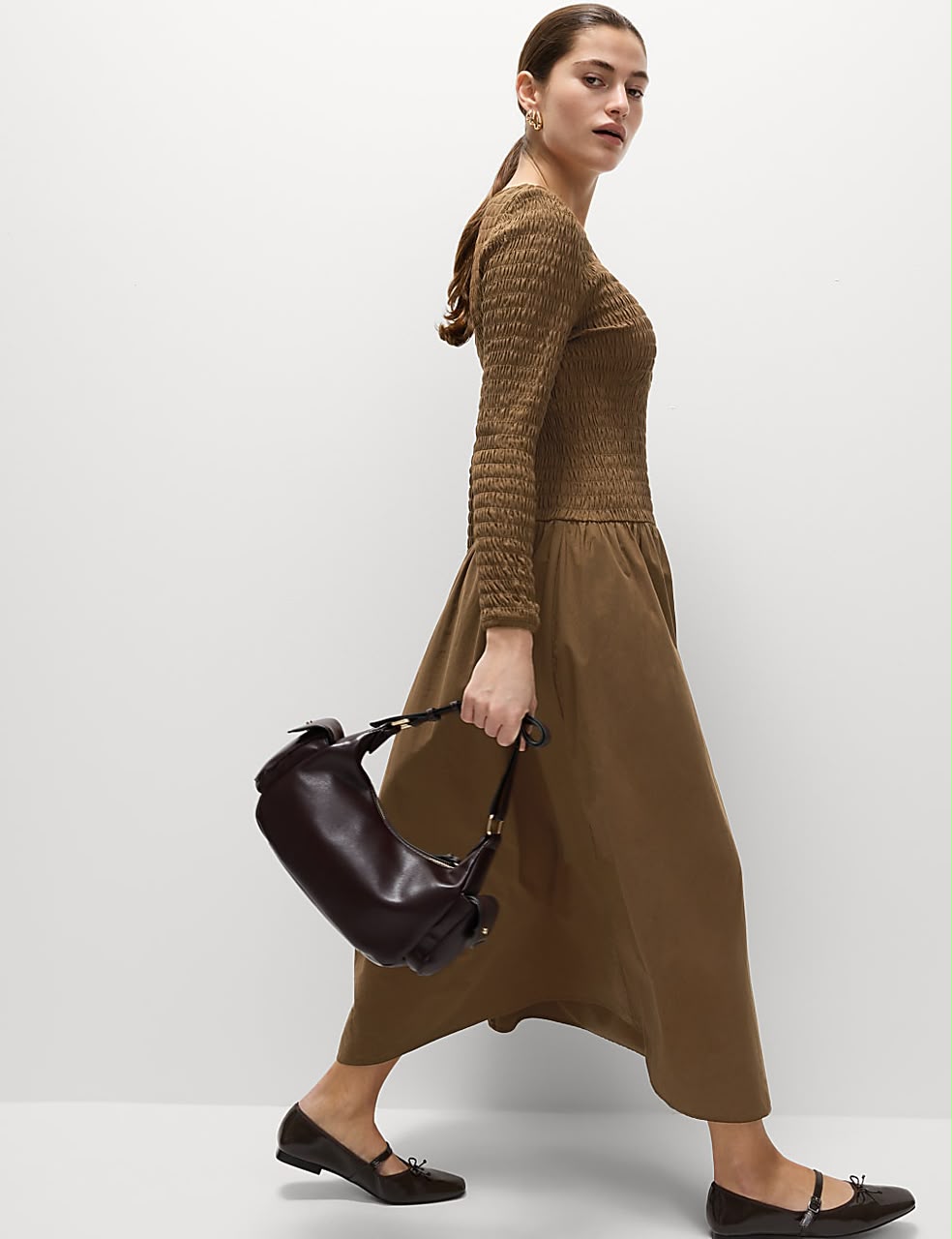 Pure Cotton Midi Drop Waist Dress