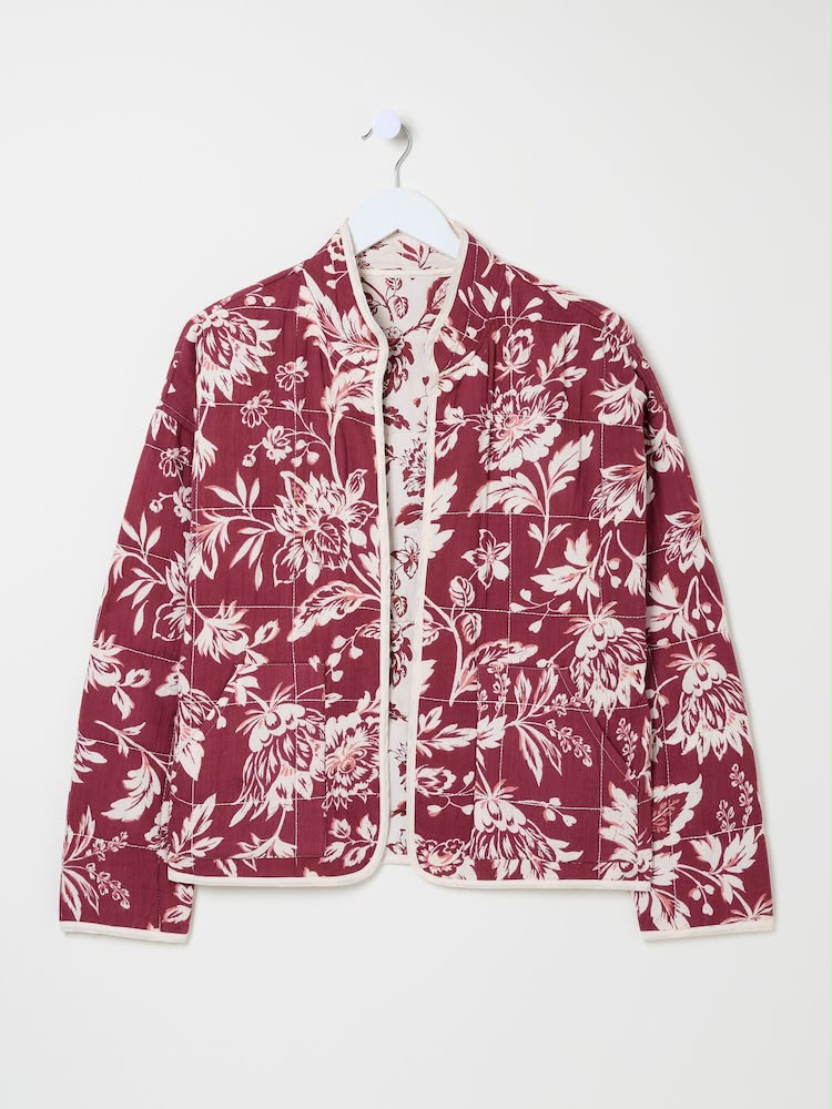 Burgundy Red Brush Floral Reversible Quilted