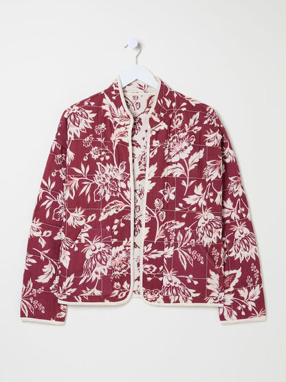 Burgundy Red Brush Floral Reversible Quilted