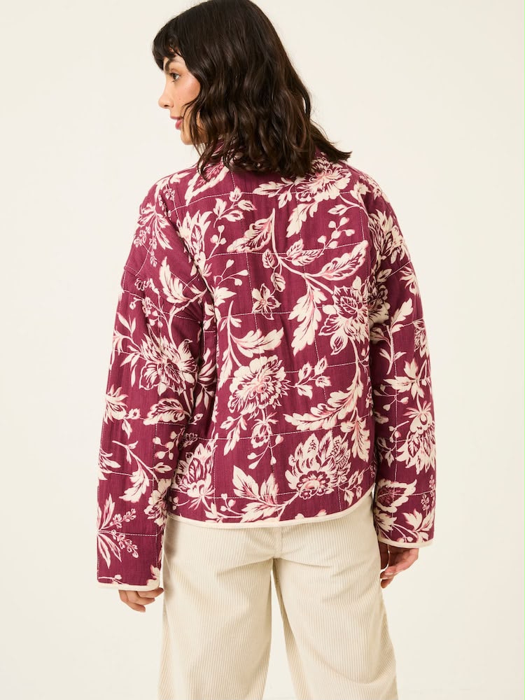 Burgundy Red Brush Floral Reversible Quilted