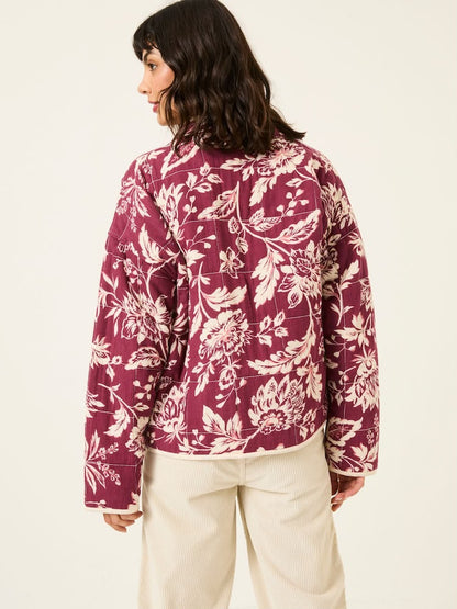 Burgundy Red Brush Floral Reversible Quilted