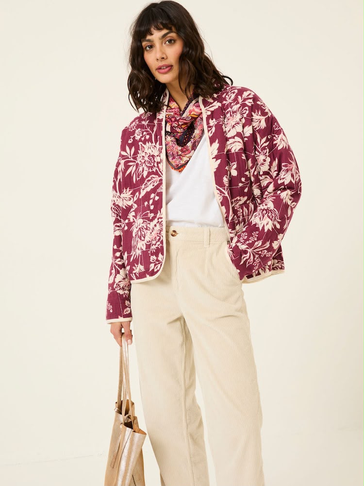 Burgundy Red Brush Floral Reversible Quilted