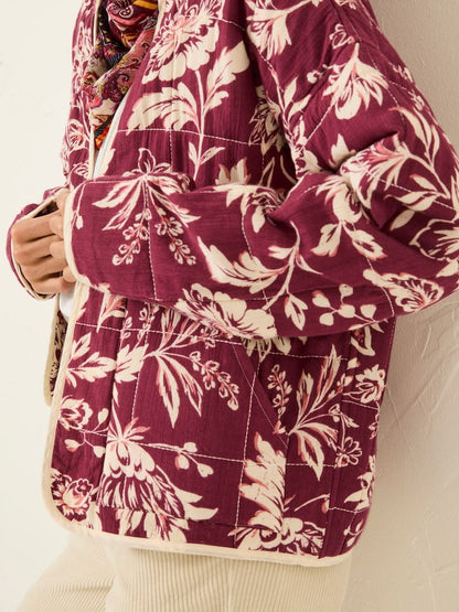 Burgundy Red Brush Floral Reversible Quilted