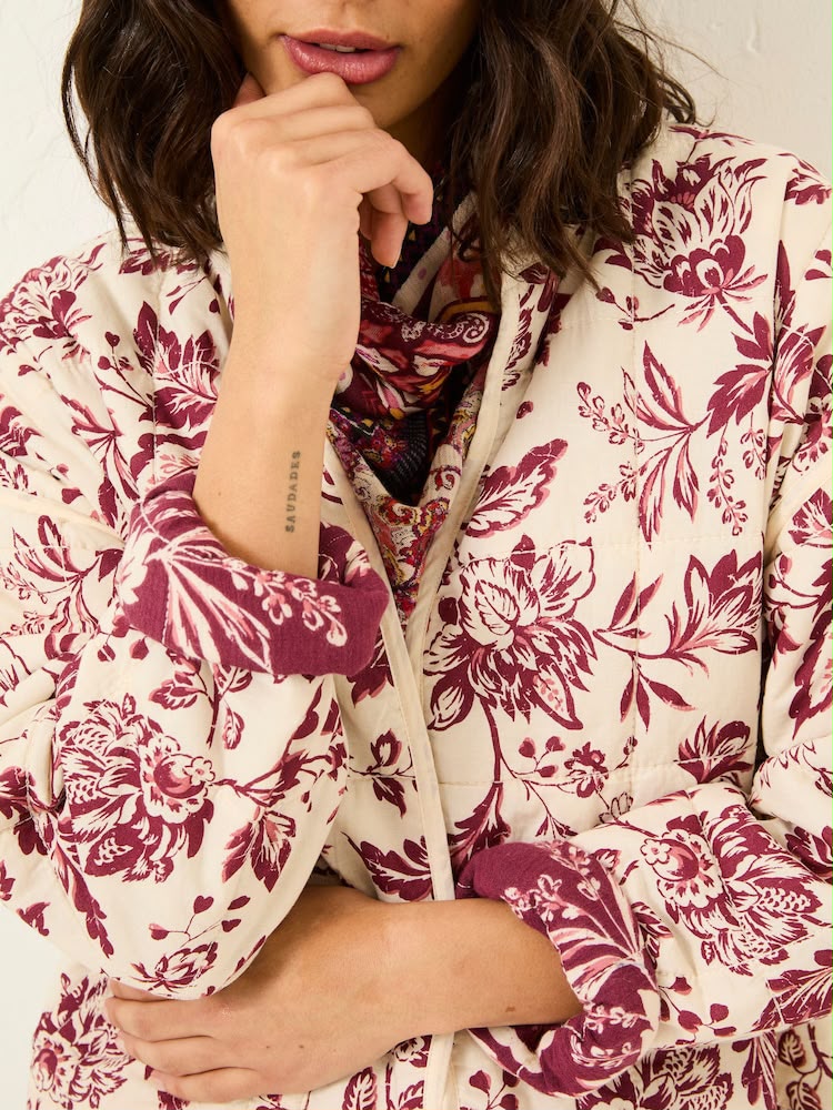 Burgundy Red Brush Floral Reversible Quilted