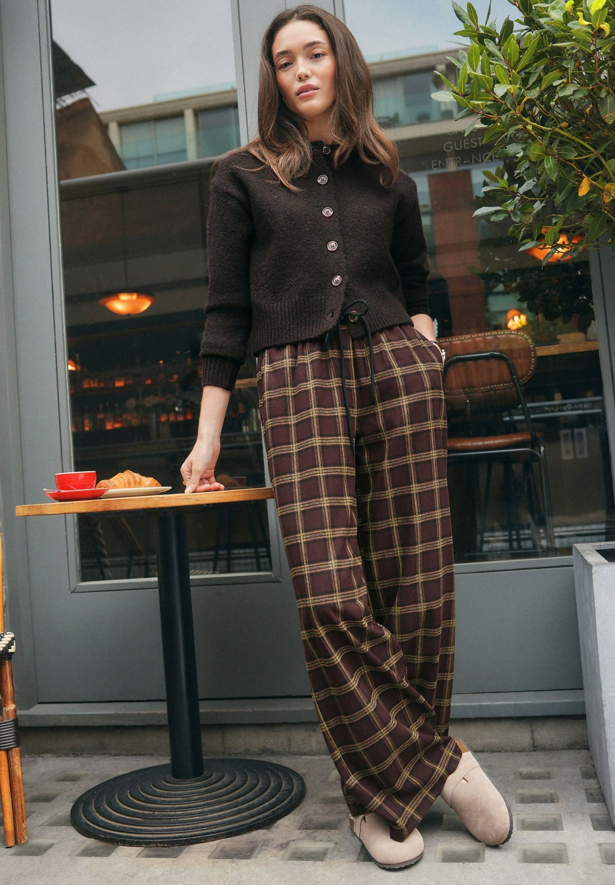 Pull On Wide Leg Check Trouser