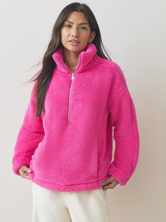 Bright Pink Borg Half Zip Fieece