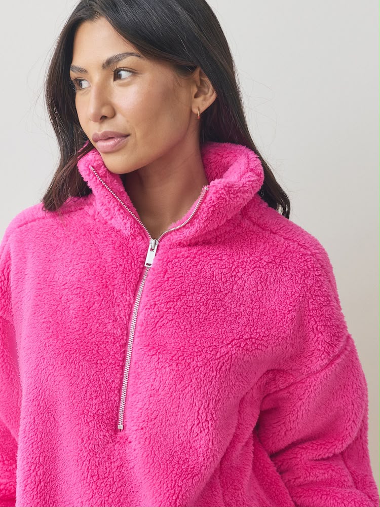 Bright Pink Borg Half Zip Fieece