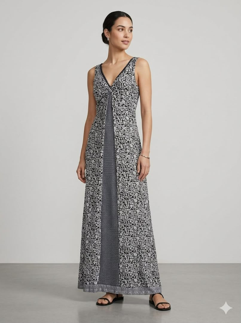 Jersey Blue Floral Print Maxi Dress