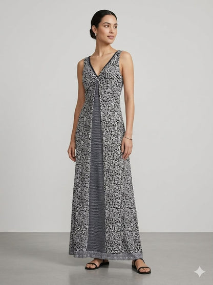 Jersey Blue Floral Print Maxi Dress