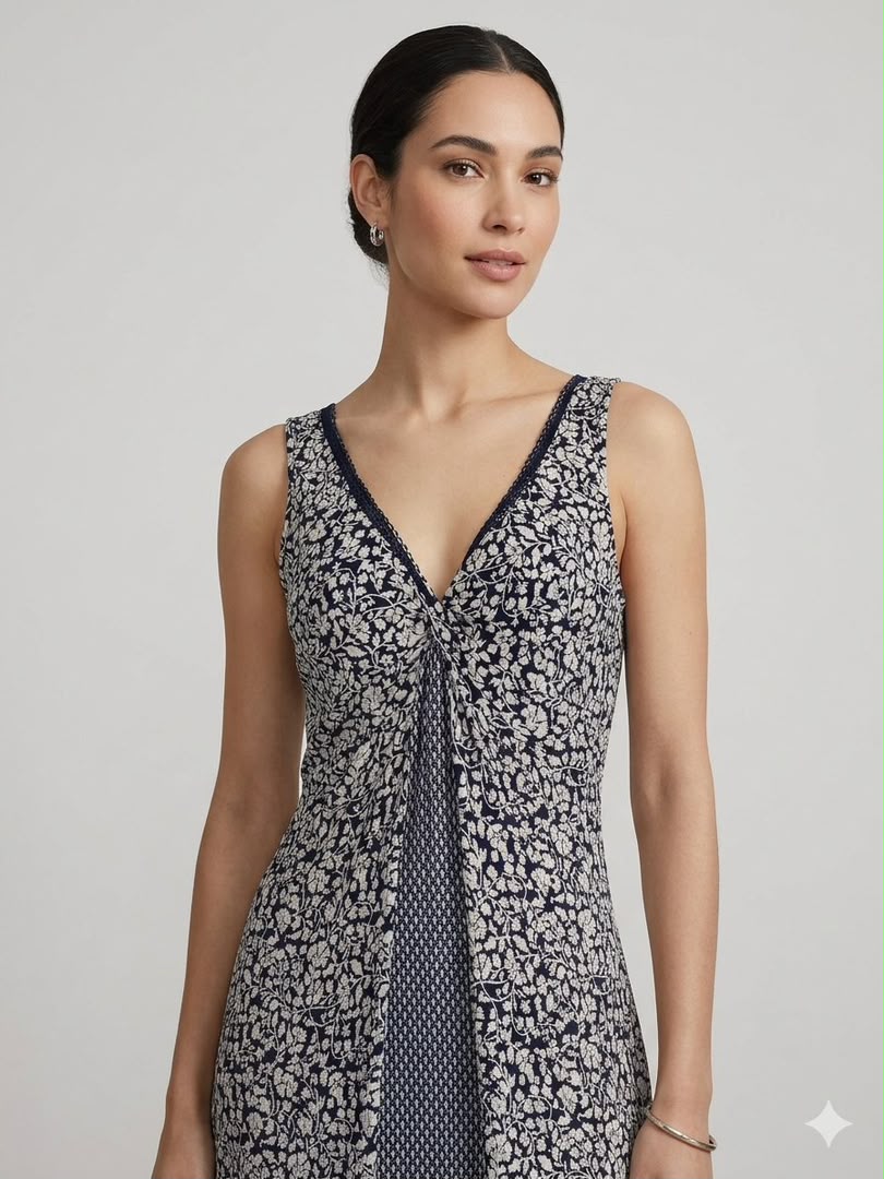 Jersey Blue Floral Print Maxi Dress