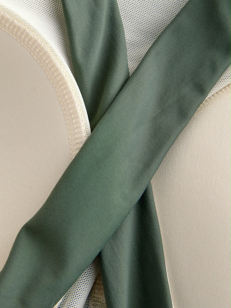 Khaki / Cream High Halterneck Tummy Control Swimsuit