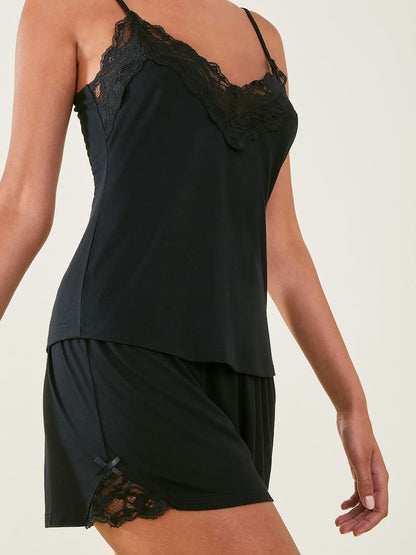 Black Lace Trim Camisole Pyjamas Top