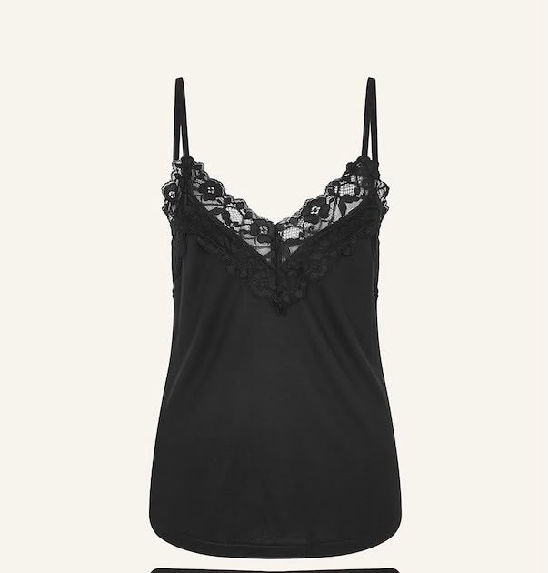 Black Lace Trim Camisole Pyjamas Top