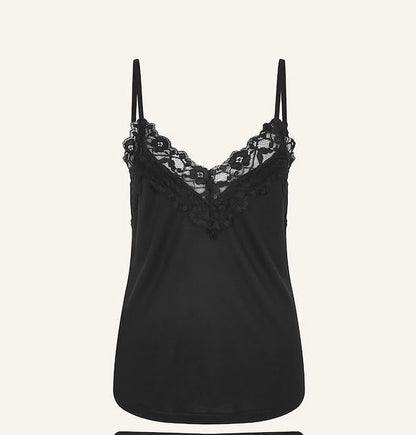 Black Lace Trim Camisole Pyjamas Top