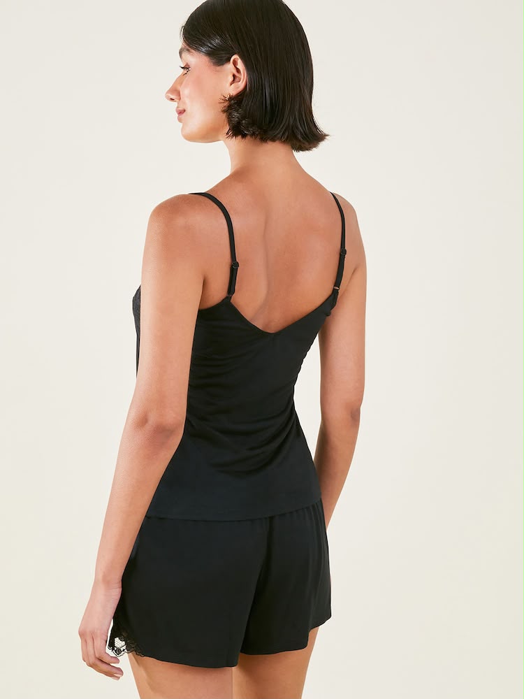 Black Lace Trim Camisole Pyjamas Top