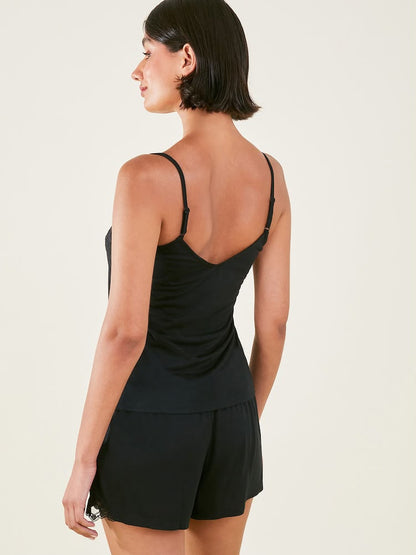 Black Lace Trim Camisole Pyjamas Top