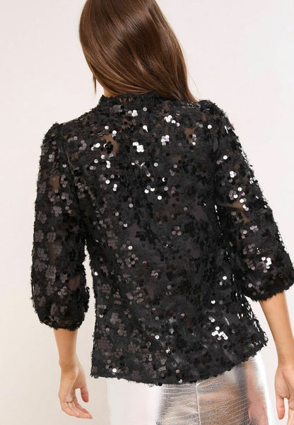 Black Sequin 3/4 Sleeve Blouse
