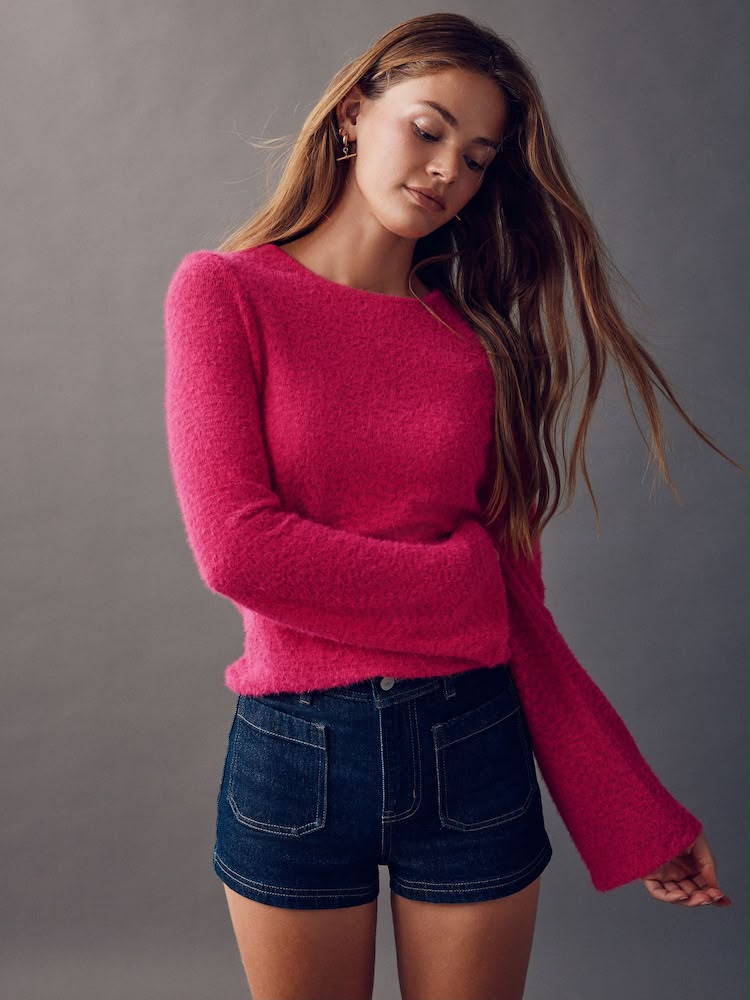 Rose Pink Fluffy Long Sleeve Crew Neck Jumper
