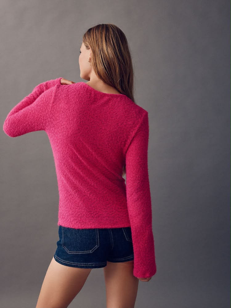 Rose Pink Fluffy Long Sleeve Crew Neck Jumper