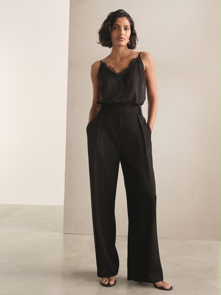 Black Elastic Back Wide Leg Trouser