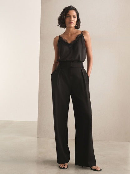Black Elastic Back Wide Leg Trouser