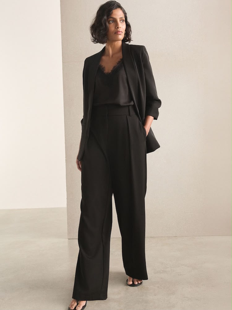 Black Elastic Back Wide Leg Trouser
