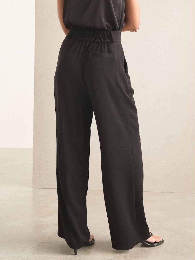 Black Elastic Back Wide Leg Trouser