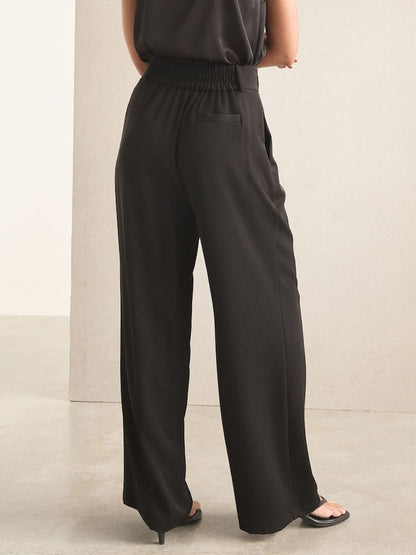 Black Elastic Back Wide Leg Trouser