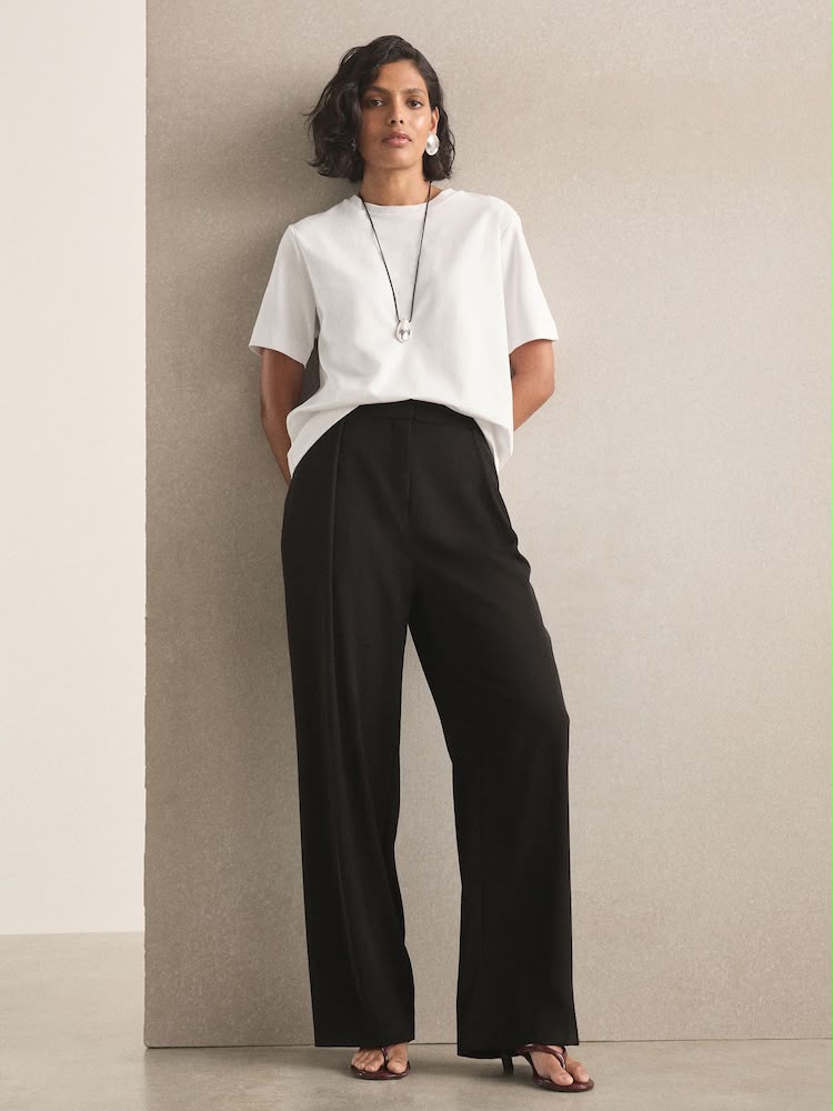 Black Elastic Back Wide Leg Trouser