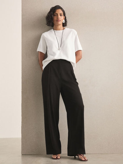Black Elastic Back Wide Leg Trouser