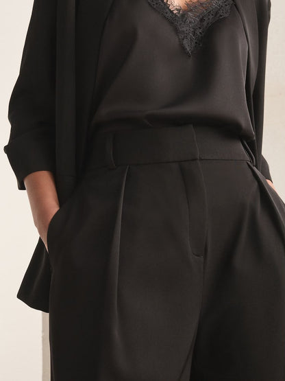 Black Elastic Back Wide Leg Trouser