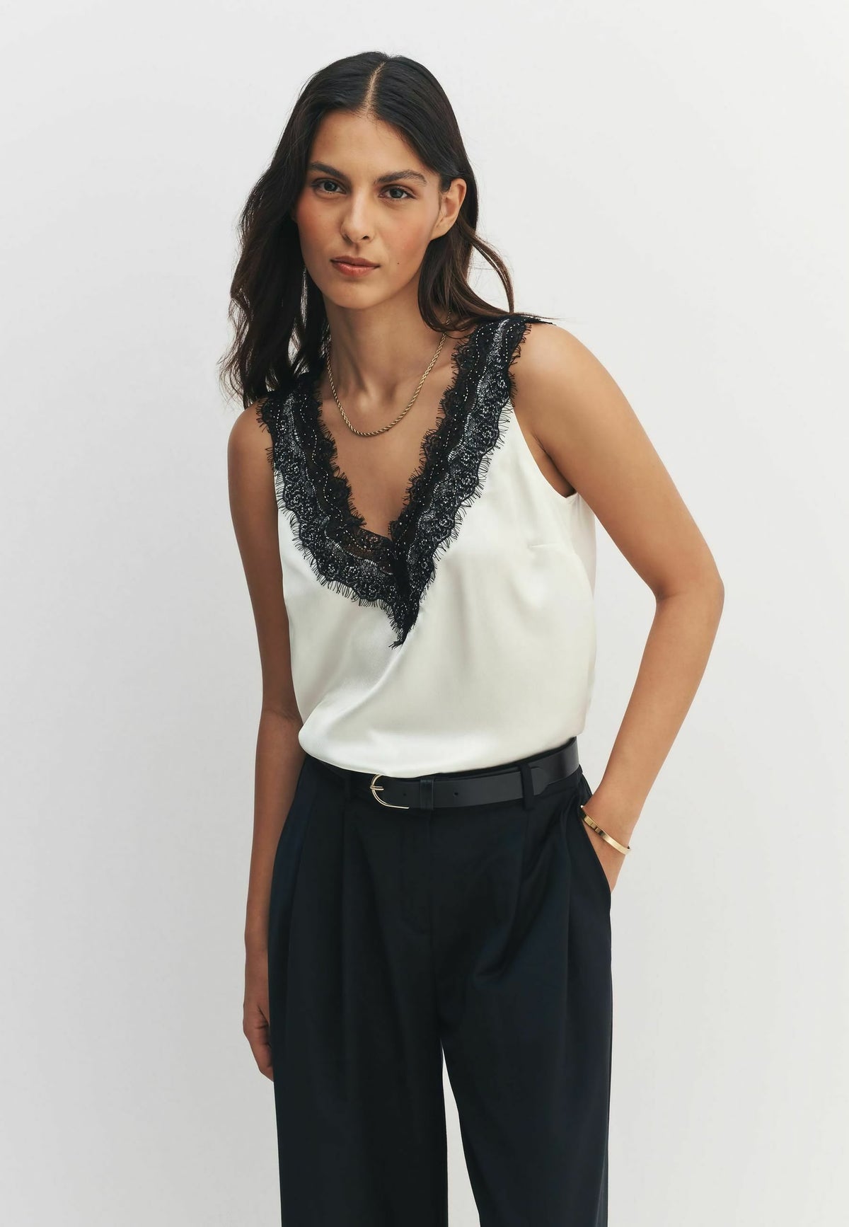 Contrast Beaded Lace Cami Top