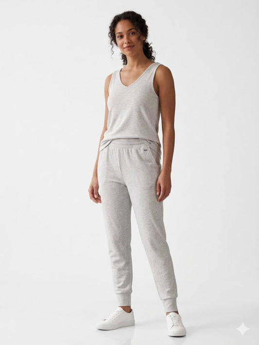 Light Heather Grey Tank Top And Matching Cuffed Joggers