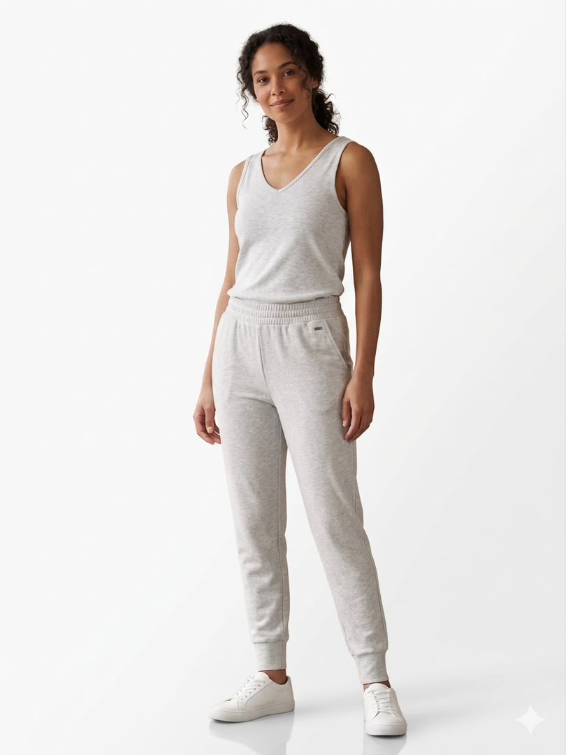 Light Heather Grey Tank Top And Matching Cuffed Joggers
