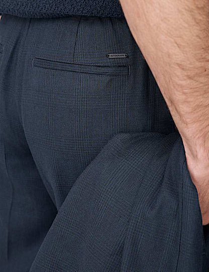 Tapered Fit Italian Linen Blend Elasticated Trousers-Navy