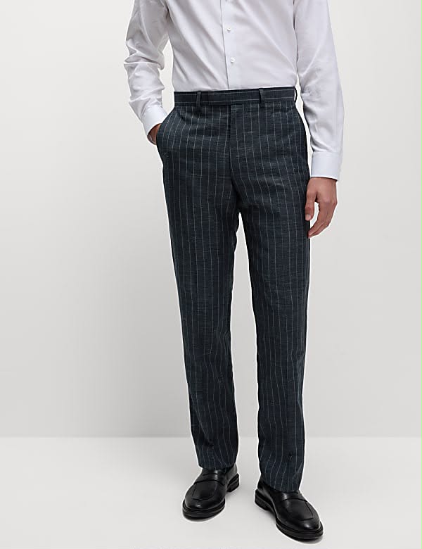 Regular Fit Wool Linen Blend Pinstripe Sult Trouser