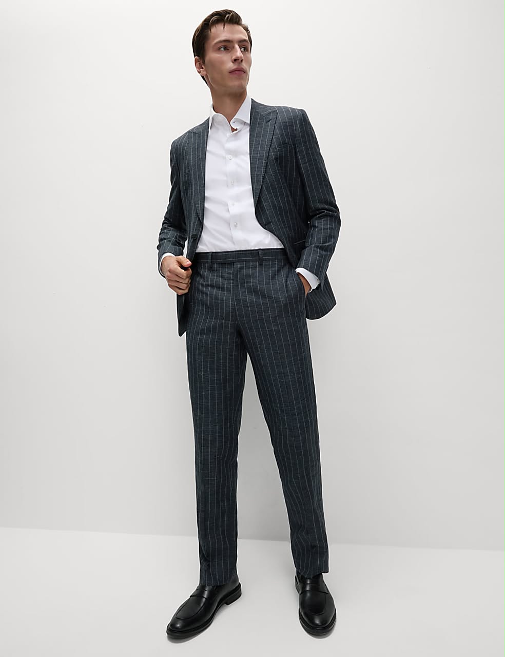 Regular Fit Wool Linen Blend Pinstripe Sult Trouser