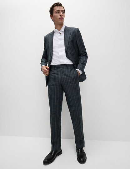 Regular Fit Wool Linen Blend Pinstripe Sult Trouser
