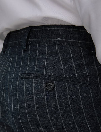 Regular Fit Wool Linen Blend Pinstripe Sult Trouser