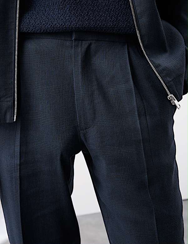 Tapered Fit Italian Linen Blend Elasticated Trousers-Navy