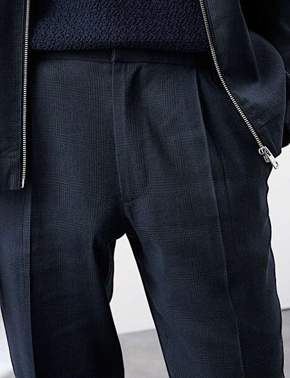 Tapered Fit Italian Linen Blend Elasticated Trousers-Navy