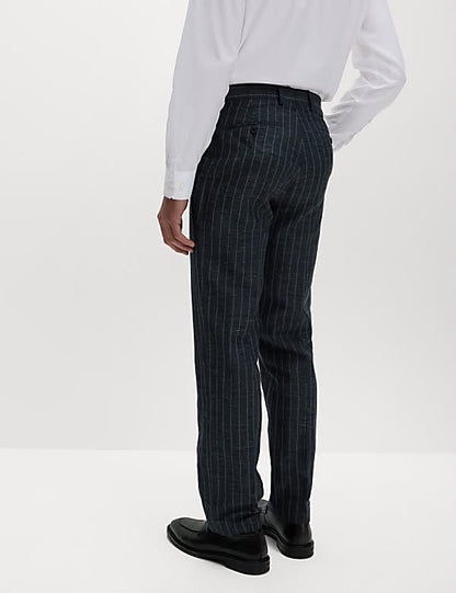 Regular Fit Wool Linen Blend Pinstripe Sult Trouser