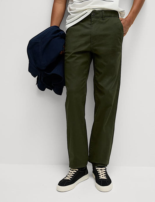 M&S Regular Fit Twill Chinos- Green