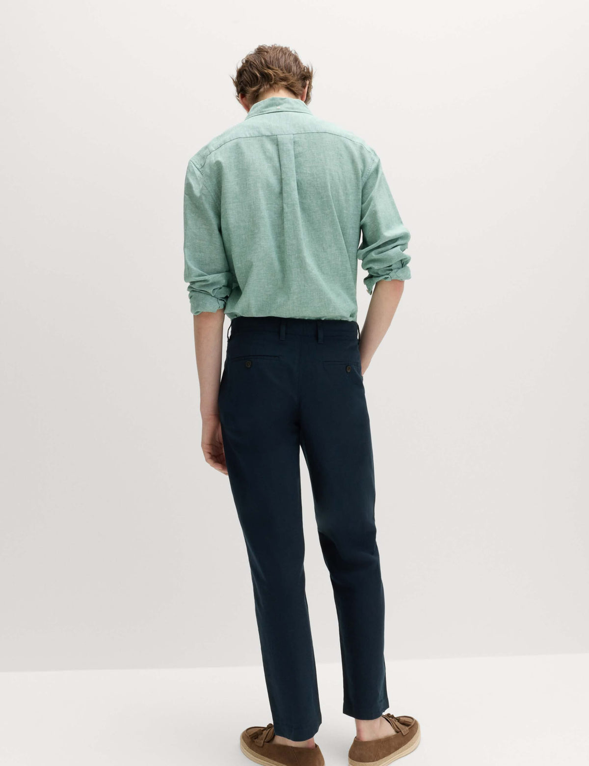 M&S Regular Fit Linen Blend Chinos- Navy
