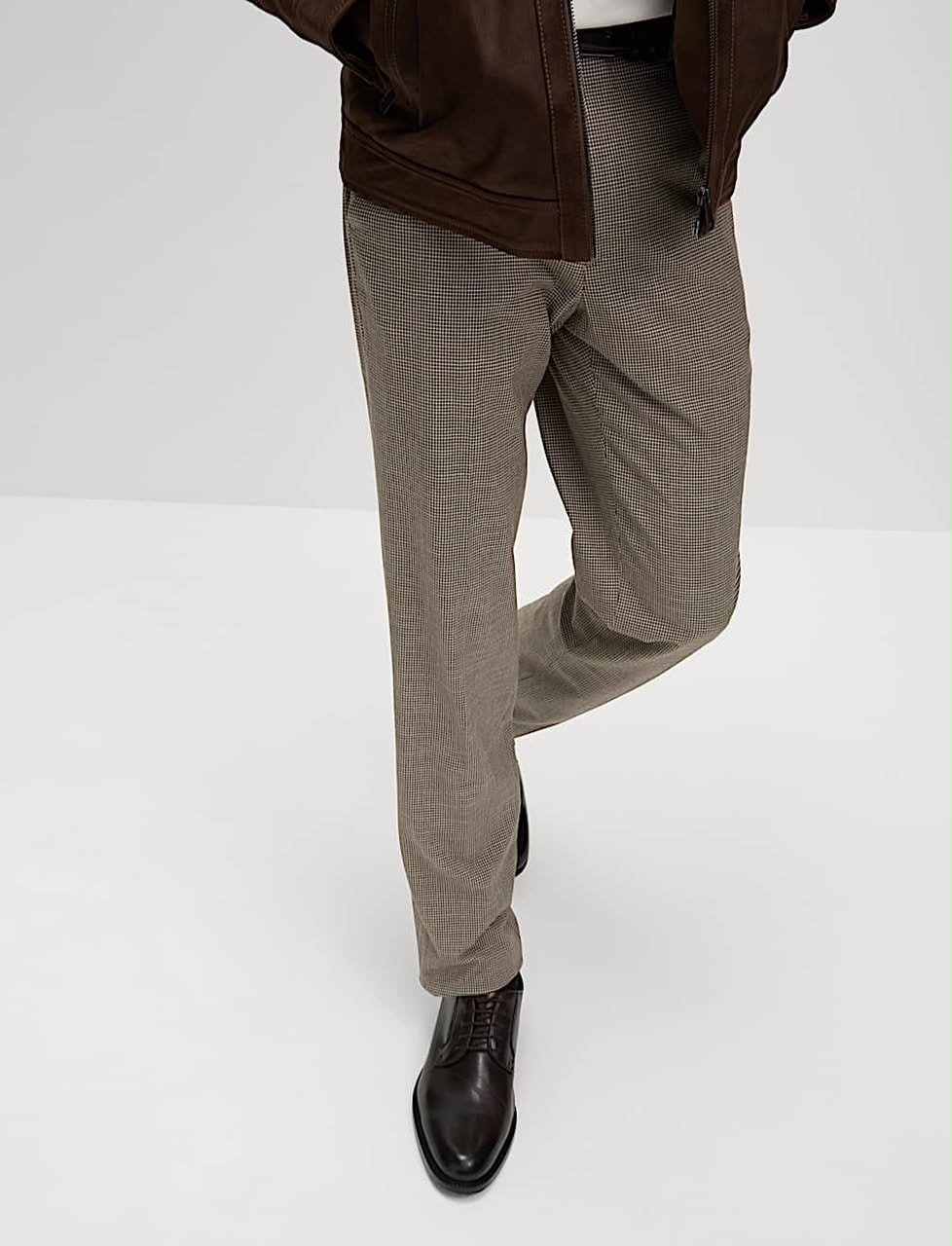 M&S Tailored Fit Puppytooth Flat Front Trousers