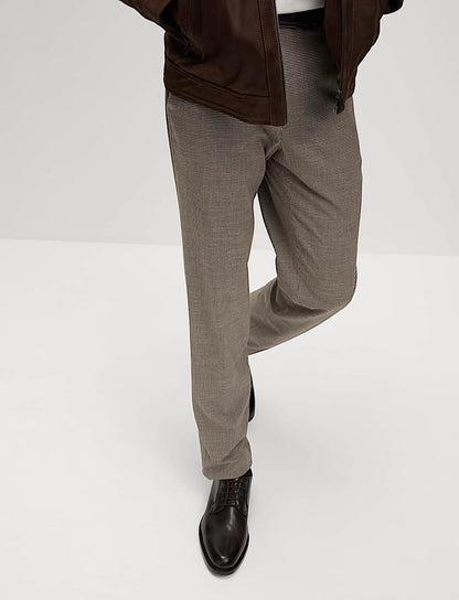 M&S Tailored Fit Puppytooth Flat Front Trousers
