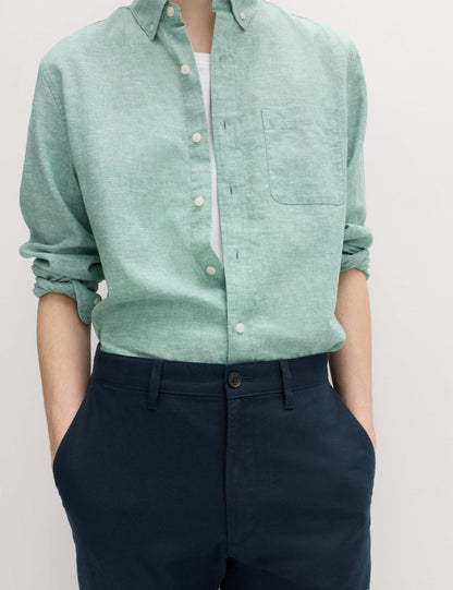M&S Regular Fit Linen Blend Chinos- Navy